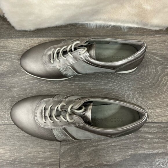 ECCO Silver Touch Sneaker Lace Shoes Metallic Leather Size 6 - Picture 9 of 12